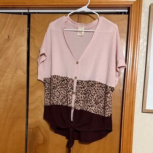 Pink and Brown Leopard Print Women's Top